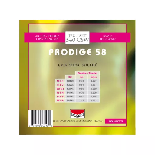 SAVAREZ 540CSW PRODIGE NEW CRISTAL CLASSIC HÚZOTT G HÚR 1/2, 3/4 Klasszikus Gitár Húrok