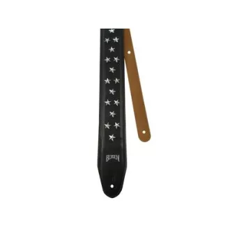   BERGEN gitárszíj, műbőr, csillag alakú szegecsekkel, szín: fekete, belül barna művelúr, hossz: 100-142 cm