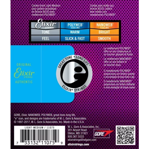 Elixir 11075 Light-Medium (12-56) PW akusztikus húrok