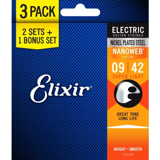 Elixir 16540 Super Light (9-42) NW - hármas készlet elektromos gitárhúrokhoz