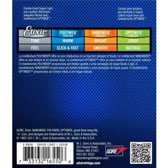   Elixir 16550 Optiweb Super Light - háromszoros elektromos gitár húrkészlet 9-42