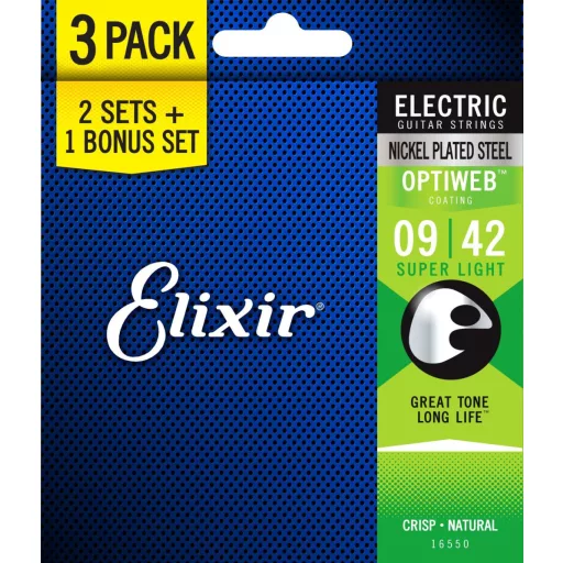 Elixir 16550 Optiweb Super Light - háromszoros elektromos gitár húrkészlet 9-42