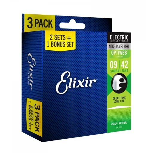 Elixir 16550 Optiweb Super Light - háromszoros elektromos gitár húrkészlet 9-42
