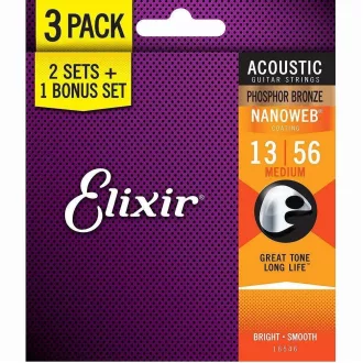  Elixir 16546 Phosphor Bronze (13-56) - hármas készlet akusztikus gitár húrokhoz
