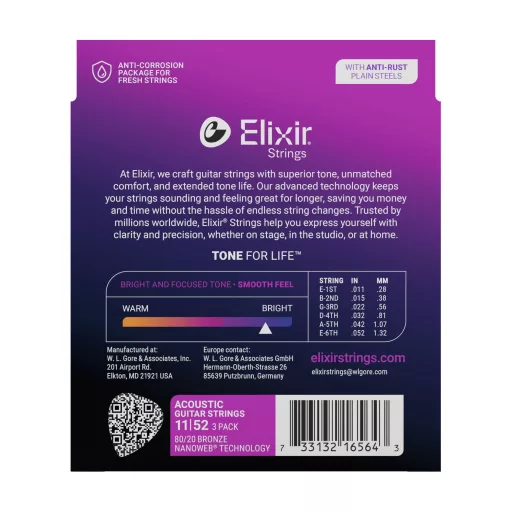 Elixir 16564 Acou 8020 NW CusLt (3Pk 11027) - háromszoros húrkészlet