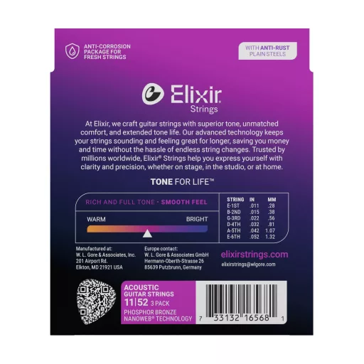 Elixir 16568 Acou Phos NW CusLt (3Pk 16027) - hármas húrkészlet