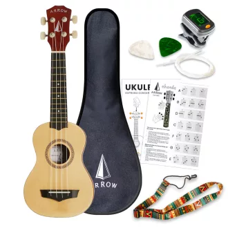   Arrow PB10 NA Soprano Natural Bright Top *SET* - szoprán ukulele kiegészítő csomaggal