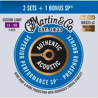   Martin *DISC* Authentic Acoustic, 3 csomag, Custom Light, 92/8 Value Pack (11-52) akusztikus gitárhúrok