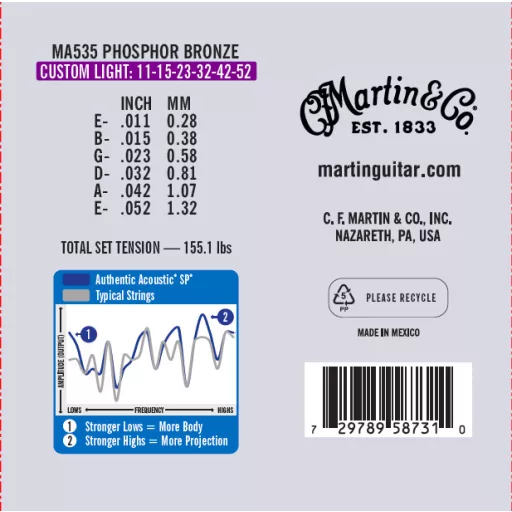 Martin *DISC* Authentic Acoustic, 3 csomag, Custom Light, 92/8 Value Pack (11-52) akusztikus gitárhúrok
