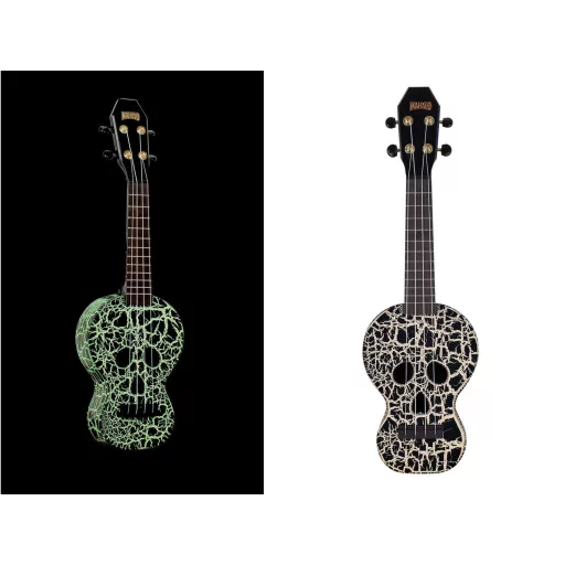 MAHALO Skull Sopran Ukulele készlet, amely 2 ukulelét tartalmaz