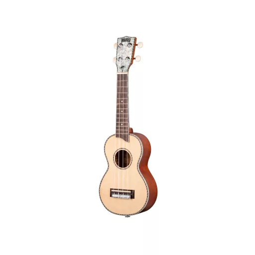 MAHALO Pearl Series Szoprán Ukulele, tömör lucfenyő fedlap, Pearl berakások, tartalmaz hordtáskát