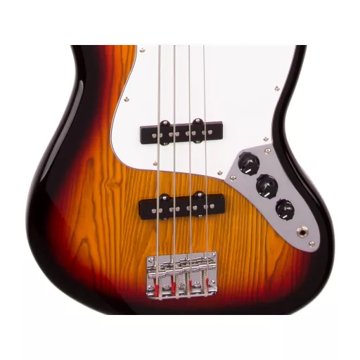 SX JB E-Bass Készlet, 3 Tone Sunburst inkl. 15W erősítő, heveder, hangoló, tok és kábel
