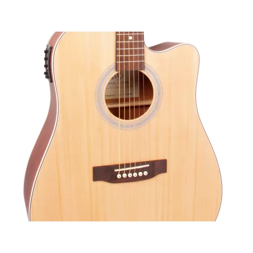SX western gitár, cutaway, hangszedővel, natúr kivitel