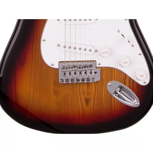 SX elektromos gitár szett, 3 Tone Sunburst, beleértve a GA1065 10W erősítőt, hevedert, hangolót, tokot, pengetőket és kábelt