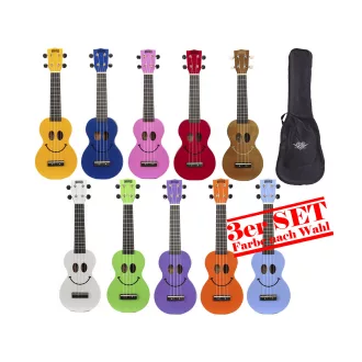 MAHALO Smiley Szoprán Ukulele-Készlet, 3 Ukuleléből áll